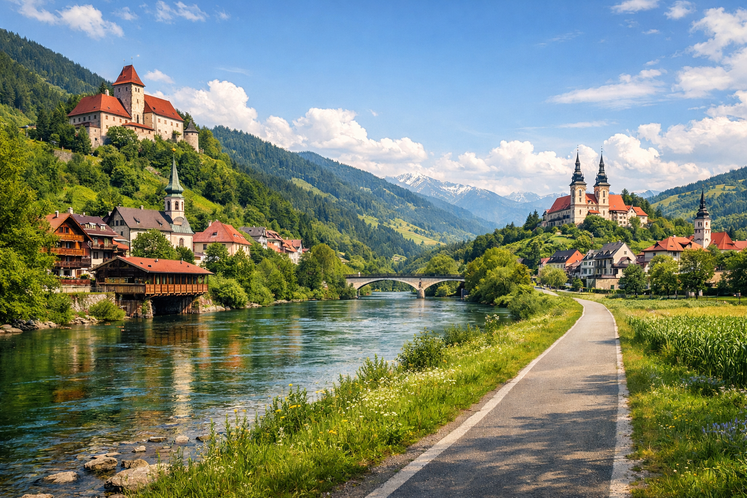 Austria. Cycling tour along the Murradweg: from Murau to Bad Radkersburg. Difficulty: moderate - easy. season: May - September.