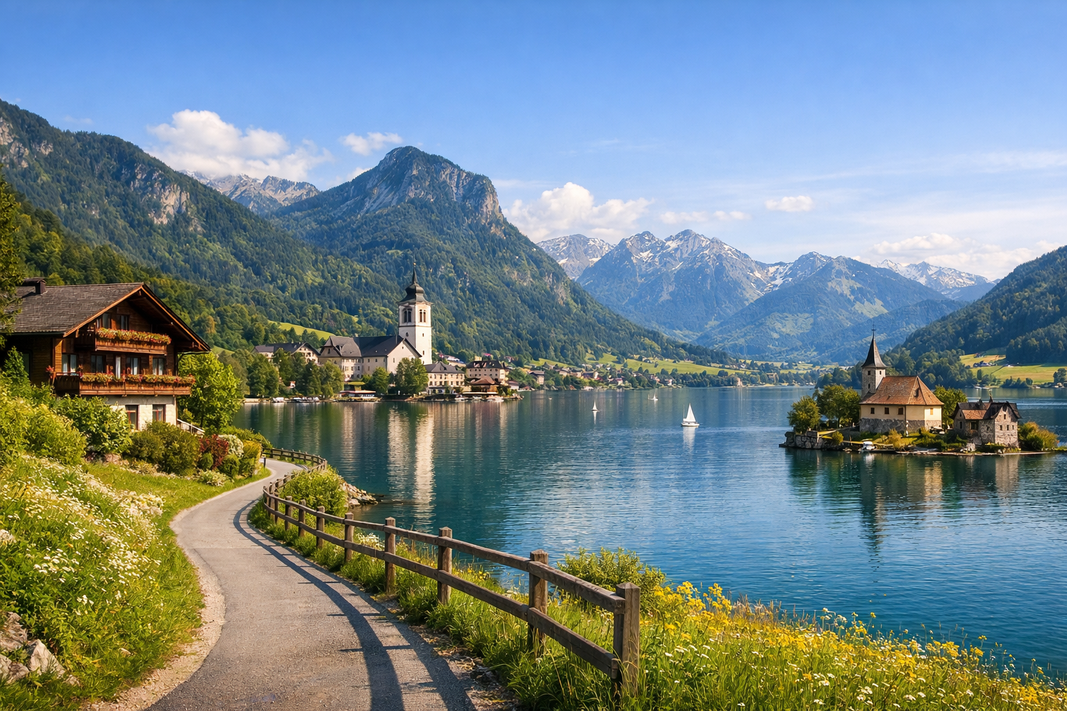 Austria. Cycling tour through the lakes of Salzkammergut and Wolfgangsee. Difficulty: easy or moderate. Season: May - September.