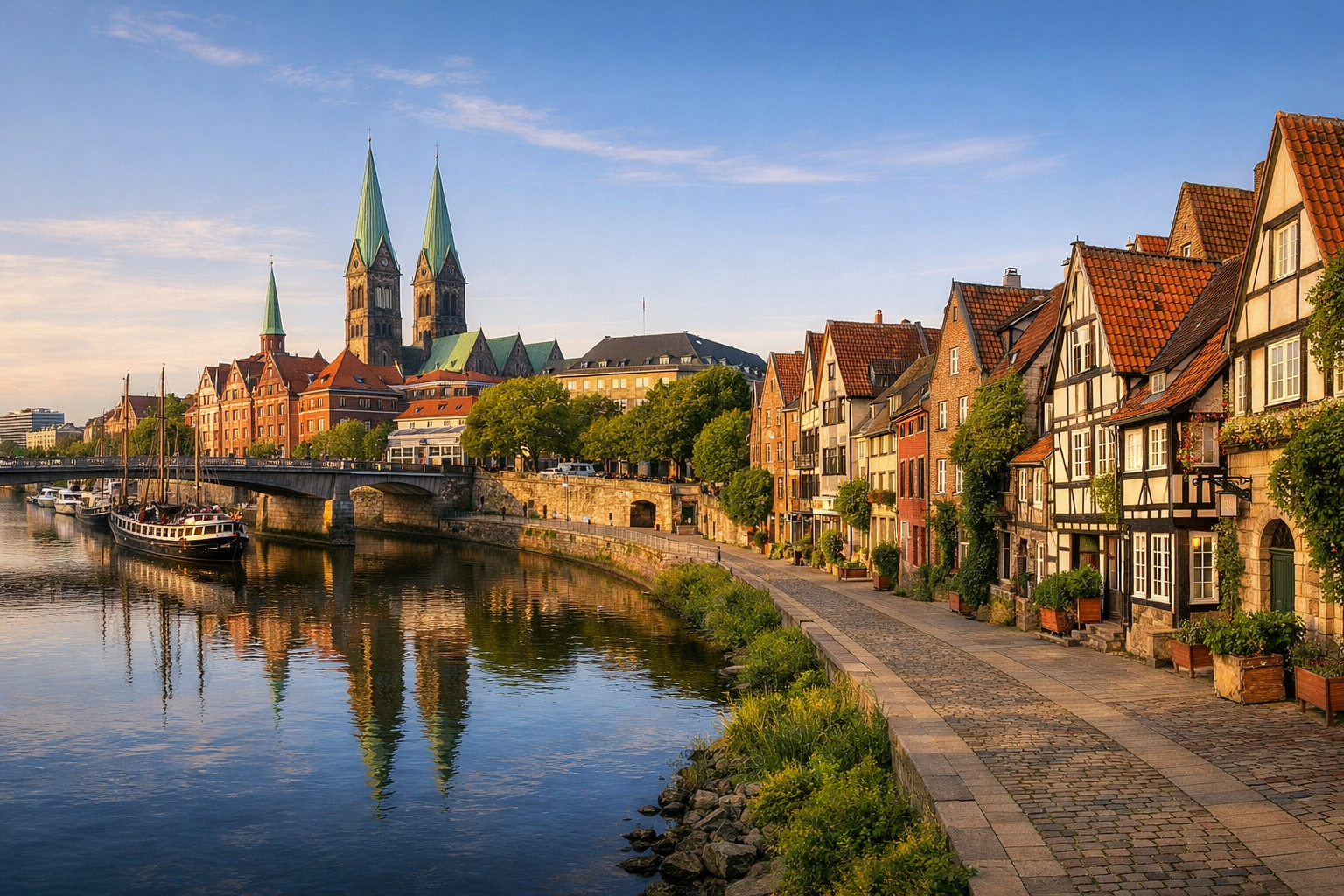 Bremen Bremen Schlachte Embankment and the old Schnoor Quarter