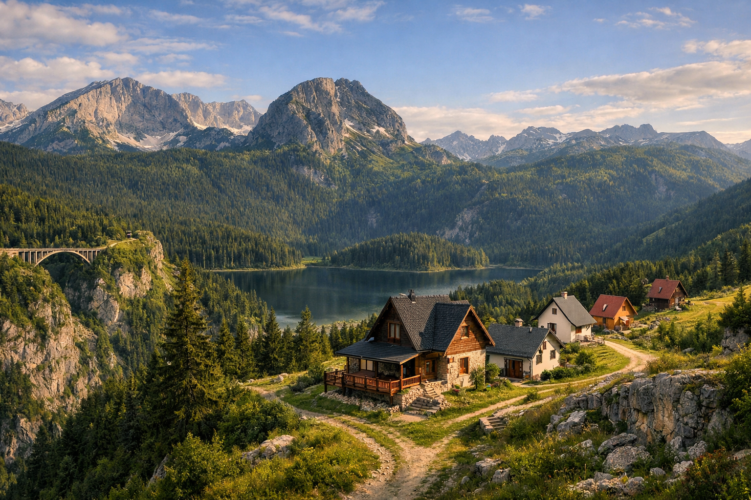 Montenegro, Durmitor and Žabljak. Affordable mountain vacation with hiking routes to Black Lake, the Tara River canyon, and viewpoints; overnight stays in a guesthouse. Season: June - September.