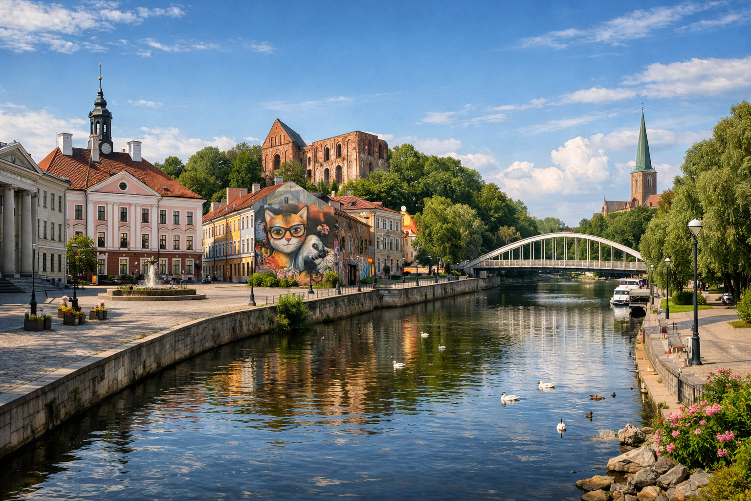 Estonia, Tartu. A budget trip to a student city with museums, street art, a riverside promenade, and a calm youthful atmosphere. Season: May - September.