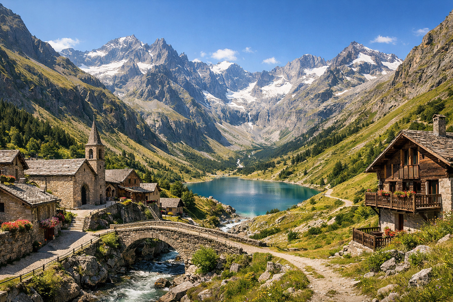 France and the Alpine loops. GR54 - Circular route around the Écrins massif. Season (July-August). Difficulty: high