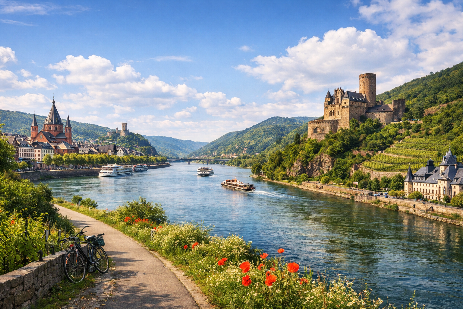Germany and Austria. Rhine Cycle Route (Mainz - Koblenz). Season: May - October