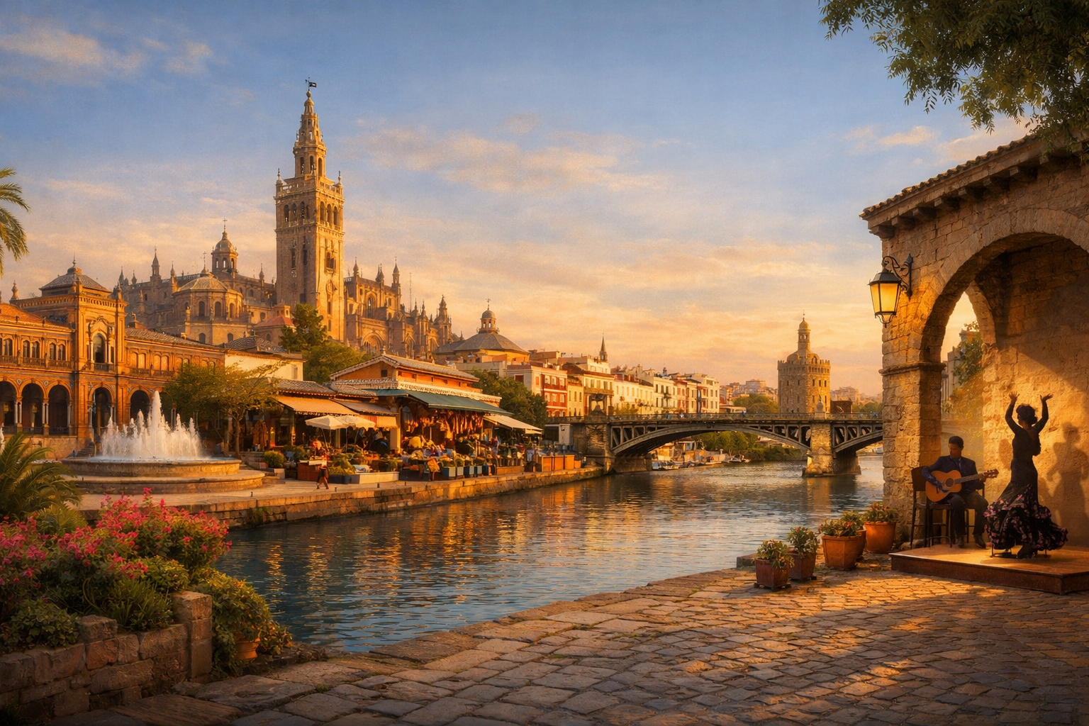 Spain, Seville. A budget-friendly introduction to Andalusian architecture, squares, markets, the Triana district, and free flamenco performances.