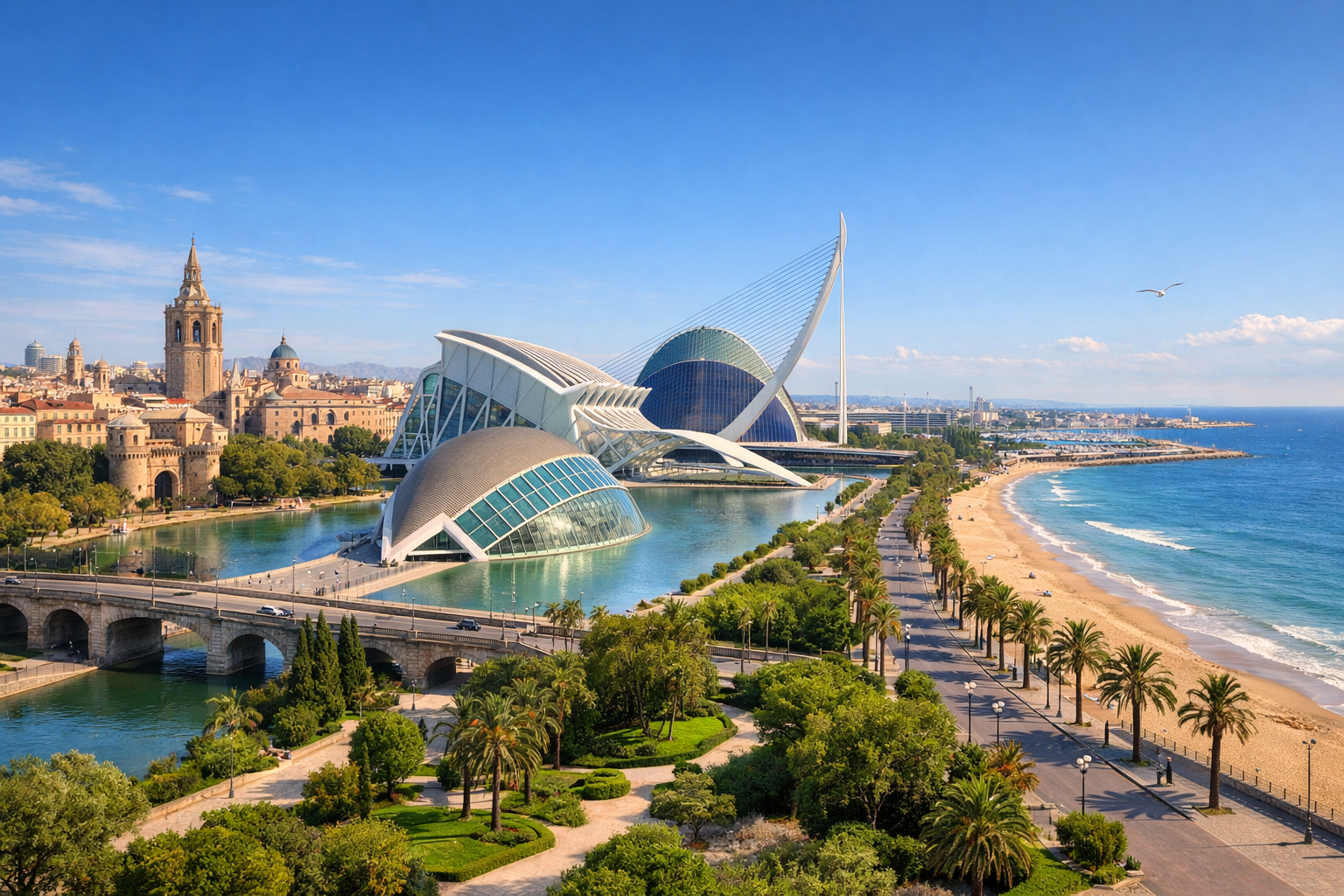 Spain, Valencia. Inexpensive city and beach vacation with a historic center, the City of Arts and Sciences, parks, and free city beaches.
