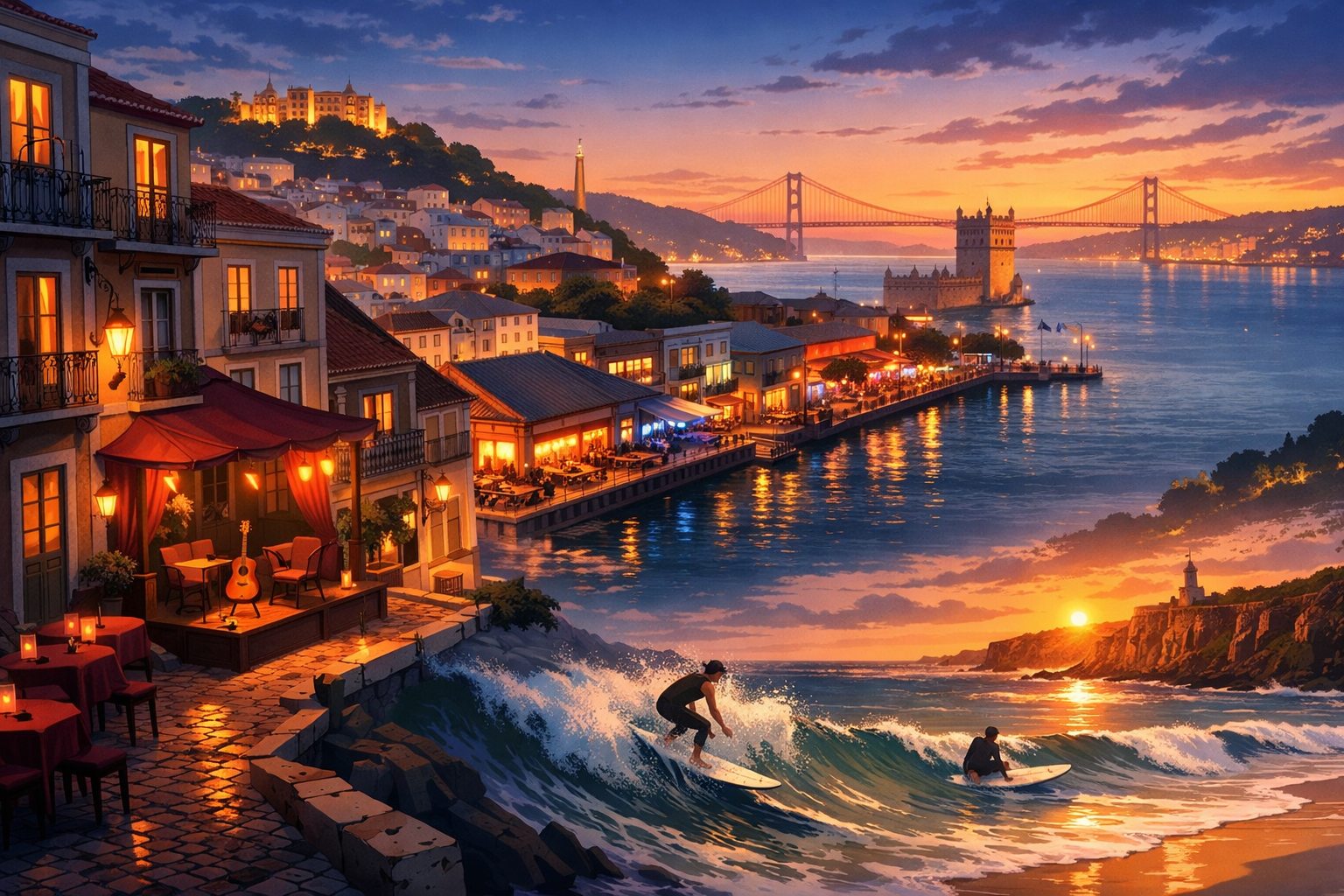 Lisbon, (entertainment) — Bairro Alto, fado, riverside clubs, surfing