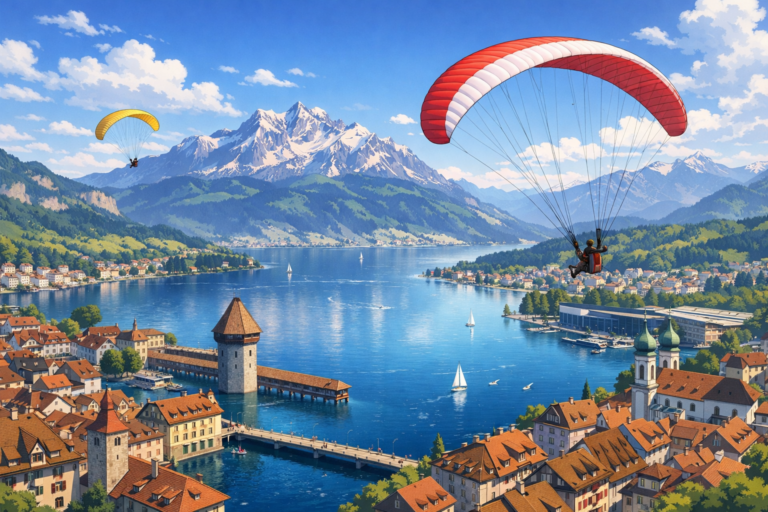Lucerne - Paragliding over the lake and mountains