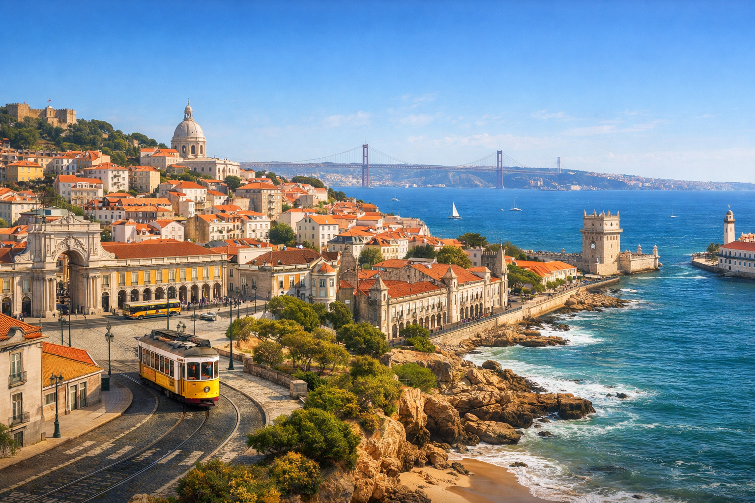 Portugal, Lisbonne. Découverte en autonomie des quartiers de Baixa, Alfama, Belém et du littoral de Cascais, avec promenades, musées et trajets en transports en commun.