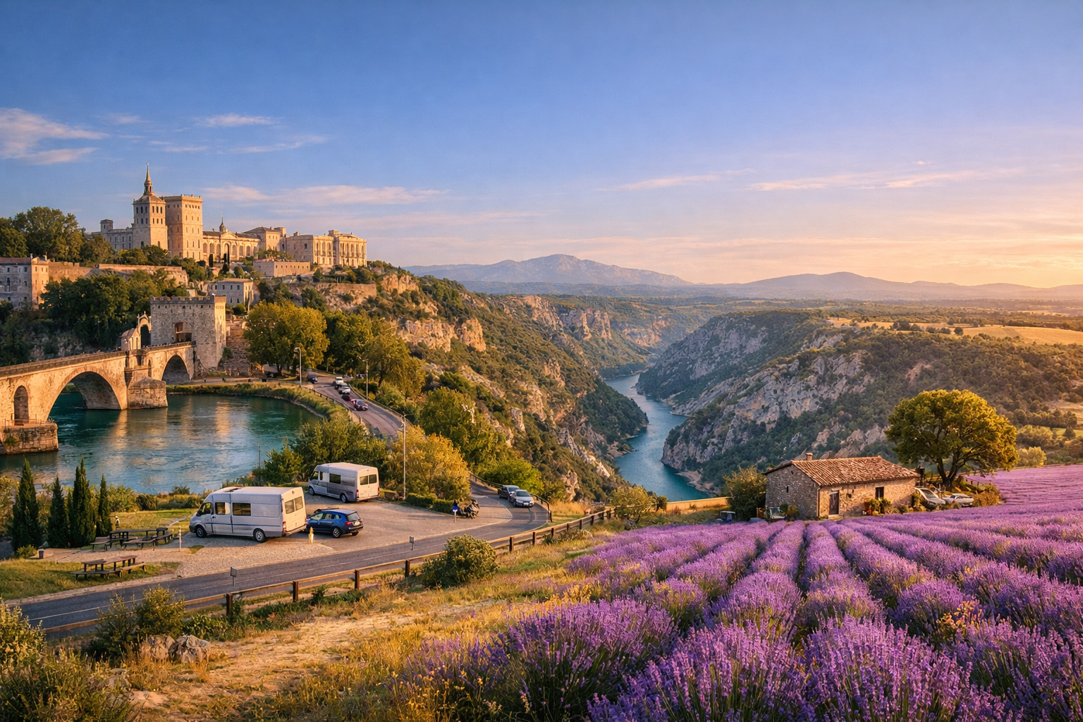 Provence and lavender fields - Avignon — Gorges du Verdon — Valensole - Rural campsites, farm stops, parking areas near viewpoints