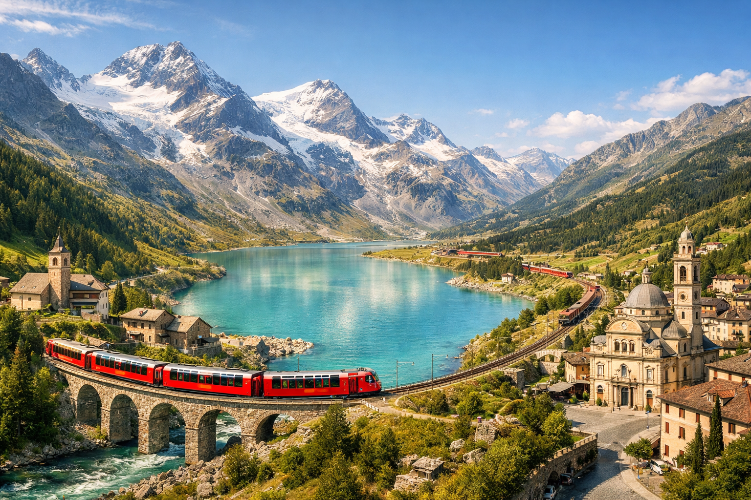Швейцария — Италия. Путешествие на Bernina Express из Кура через Санкт-Мориц, перевал Бернина и озеро Лаго-Бьянко в итальянский Тирано.
