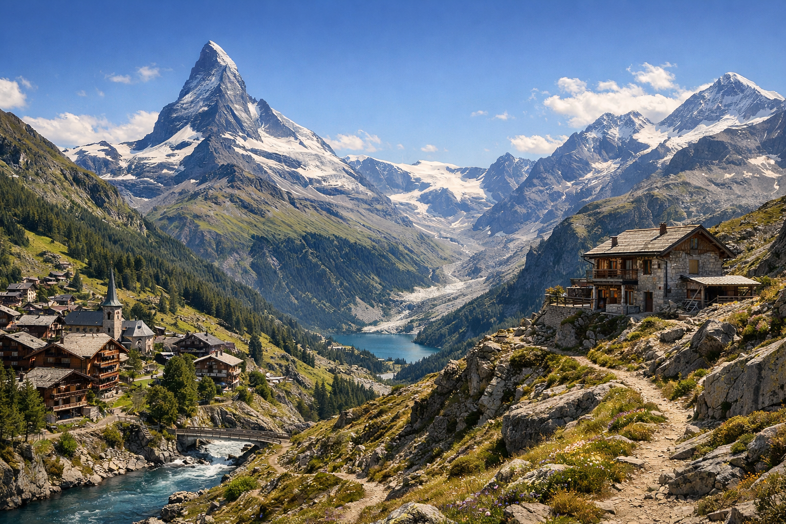 Switzerland. Panoramic trails of the Matterhorn and Zermatt. Difficulty: high. format: on foot, with overnight stays in Zermatt and mountain huts. season: July - September.
