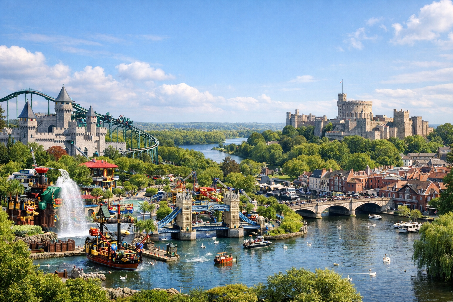 Великобритания, Виндзор. Семейное путешествие в LEGOLAND Windsor Resort с тематическими зонами, аттракционами, миниатюрными городами, водными развлечениями и посещением Виндзора.